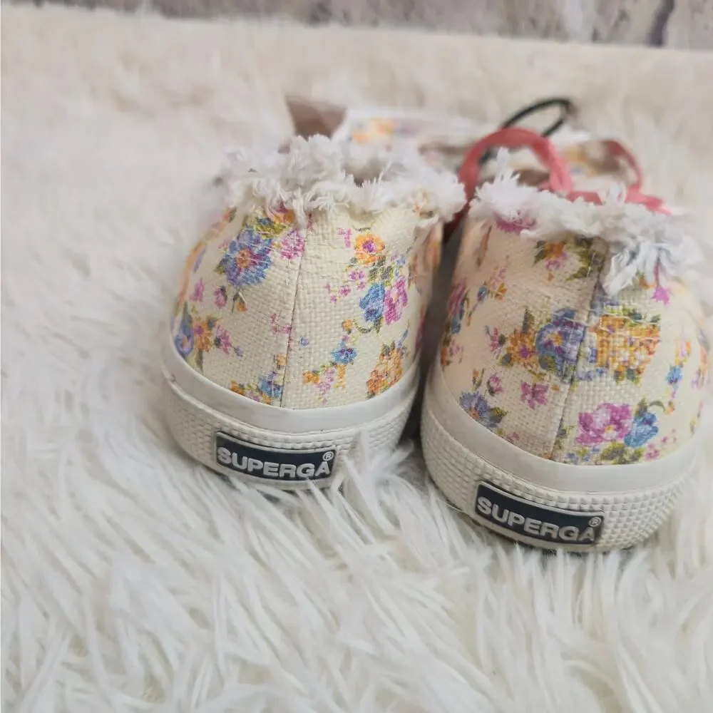 Superga X LoveShackFancy Cream Floral Coquette Canvas Fringe Sneakers